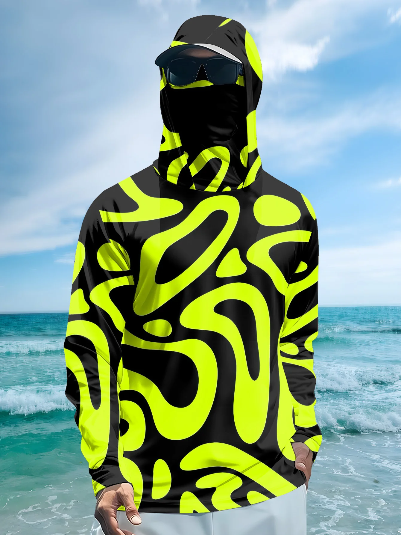 Men's Neon Green Abstract Prin - Fishing Shirt Uv Protection ulasan dan harga