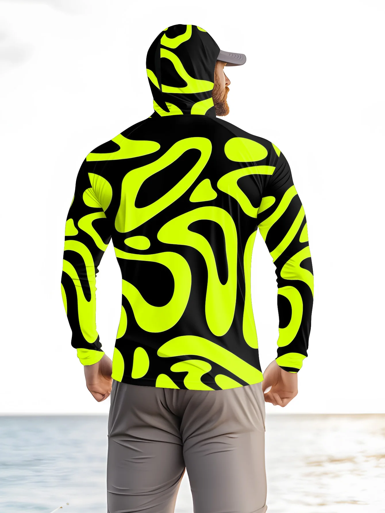 Men's Neon Green Abstract Prin - Fishing Shirt Uv Protection ulasan dan harga