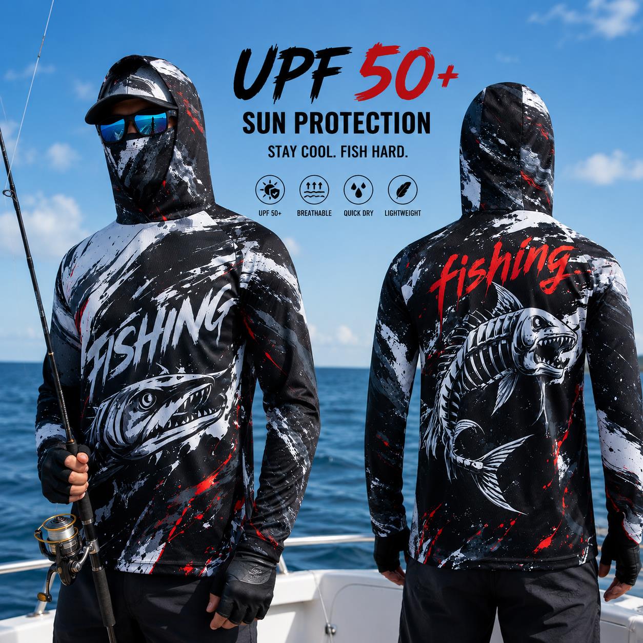 Quick Dry Breathable Men Fishi - Fishing Hoodie ulasan dan harga